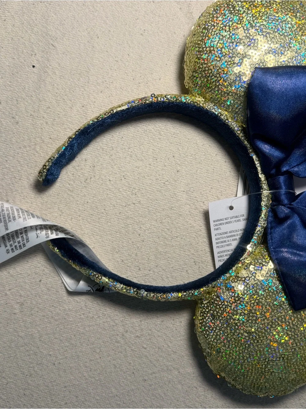 Japan edition Disney Gold Sequin Minnie-Style Ears Headband with Navy Band